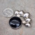 Vintage Signed Sterling Silver Puffy Bubbles Brooch w/ Large Onyx Polished Stone