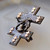 Antique Silver Joan of Arc Hungarian Double Barred Cross Brooch Gold Accents Pin