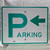Parking Lot to Left with Arrow Vintage Real Used Obsolete Street Traffic Sign