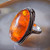 Sterling Silver Antique Estate Ring with Large Natural Amber Cabochon Size 8 3/4