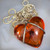 Vintage Polished Amber Puffy Heart Wire Wrapped Necklace Pendant Sterling Silver