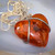 Vintage Polished Amber Puffy Heart Wire Wrapped Necklace Pendant Sterling Silver