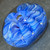 Vintage 1970's Joe St. Clair Art Glass Paperweight Blue White Slag Flower Swirl