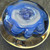 Vintage 1970's Joe St. Clair Art Glass Paperweight Blue White Slag Flower Swirl