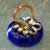 Cobalt Blue Blown Art Glass Pumpkin Iridescent Gold Stem Signed Paperweight
