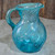 Vintage Hand Blown Aqua Blue Swirl Art Glass Pitcher Seeded Air Bubble Glass