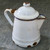 Antique White Enamelware Mini Coffee Pot Hinged Lid Pitcher Farmhouse Decor 4"