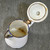 Antique White Enamelware Mini Coffee Pot Hinged Lid Pitcher Farmhouse Decor 4"