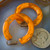 Vintage Bakelite Hoop Earrings Marbled Orange Swirl Art Deco Clip On Jewelry
