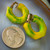 Vintage Bakelite Hoop Earrings Faceted Geometric Chartreuse Green Yellow Swirl