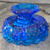 Vintage Fenton Cobalt Blue Hobnail Glass Candle Bowl Holder Console Centerpiece