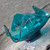 Vintage MCM Teal Blue Handkerchief Art Glass Folded Bowl Dark Rim Dish