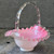 Vintage Fenton Peach Crest Cased Art Glass Basket Clear Crest Ruffled Dish