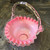 Vintage Fenton Peach Crest Cased Art Glass Basket Clear Crest Ruffled Dish