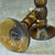 Vintage Amber Blown Art Glass Candlestick Holders Stacked Ball Bubble Stem Pair