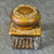 Antique Victorian Glass Inkwell Hinged Brass Floral Domed Lid Desk Hobnail Base