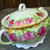 Antique German Porcelain Covered Sugar Bowl Jar Pink Cabbage Roses Scalloped