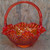 Vintage Fenton Amberina Art Glass Hobnail Basket Ruffled Crest Applied Handle