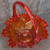 Vintage Fenton Amberina Art Glass Hobnail Basket Ruffled Crest Applied Handle