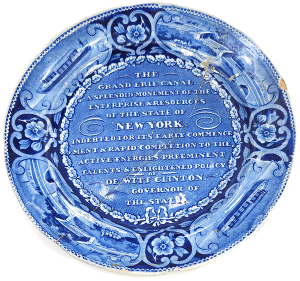 Scarce c. 1825 Grand Erie Canal Commemorative Blue Transferware Bone China Plate