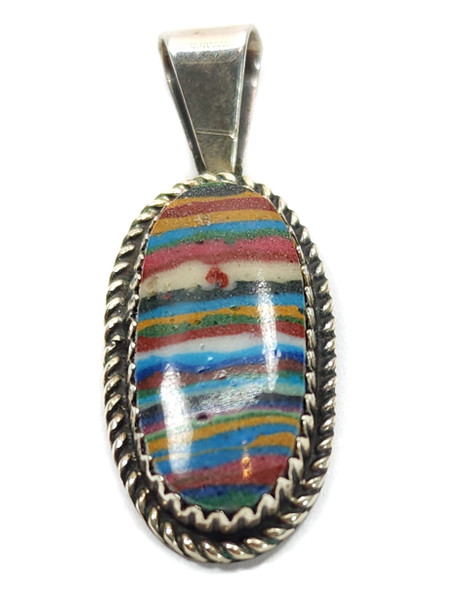 Garrison Boyd Navajo Sterling Silver Native American Necklace Pendant Stripe Gem
