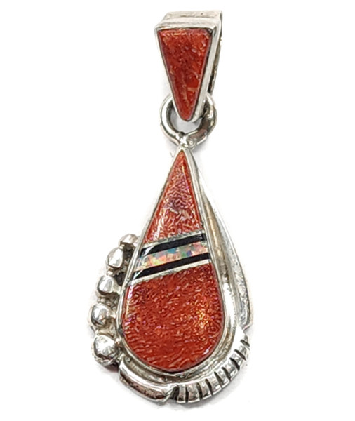 Vintage Sterling Silver Teardrop Shaped Pendant Goldstone Gems Native American