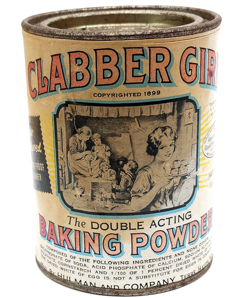 Antique Still Full Can of Clabber Girl Baking Powder Paper Label Advertising Tin