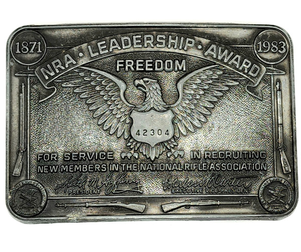 1983 Vintage NRA Leadership Award Freedom Belt Buckle National Rifle Association