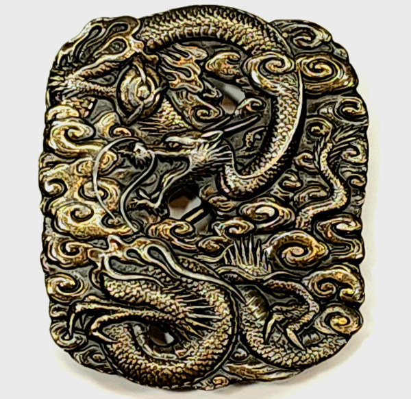 1974 Vintage Bergamot Brass Works Oriental Asian Dragon Chinoiserie Belt Buckle