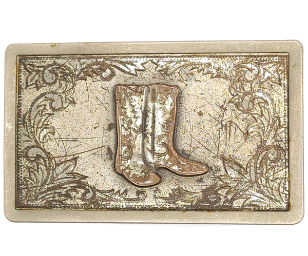 Retro Vintage Western Style Belt Buckle with Embossed Cowboy Boots Well Worn