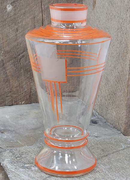 Vintage Art Deco Glass Decanter w/ Hand Painted Pinstriping & Etched Decorations