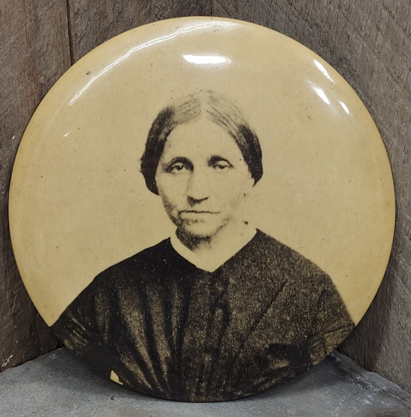 Antique Columbia Portrait Co. Large Celluloid Photograph Button Woman Photo