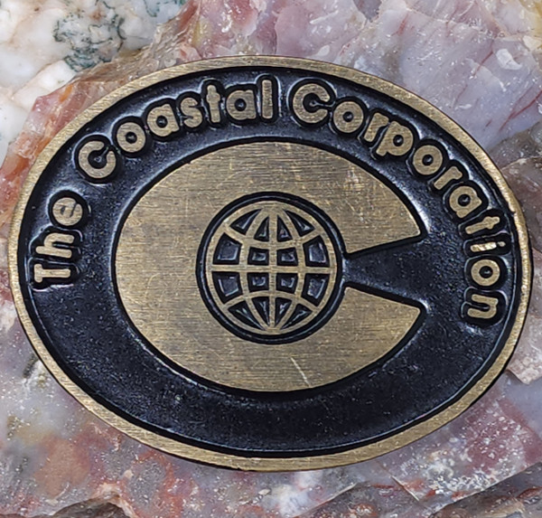 Retro Vintage Coastal Corporation Enameled Brass Gas Oil Advertising Belt Buckle