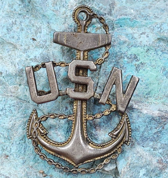 Vintage Sterling Silver Navy Pin USN Anchor Chain Military Naval Uniform Badge