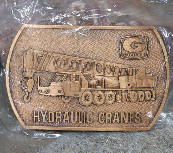 Vintage NOS Grove Hydraulic Crane Construction Equipment Advertising Belt Buckle