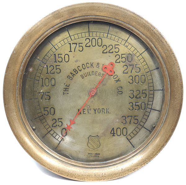 Antique Brass Cast Iron Ashcroft 0-400 psi Steam Pressure Gauge Babcock & Wilcox