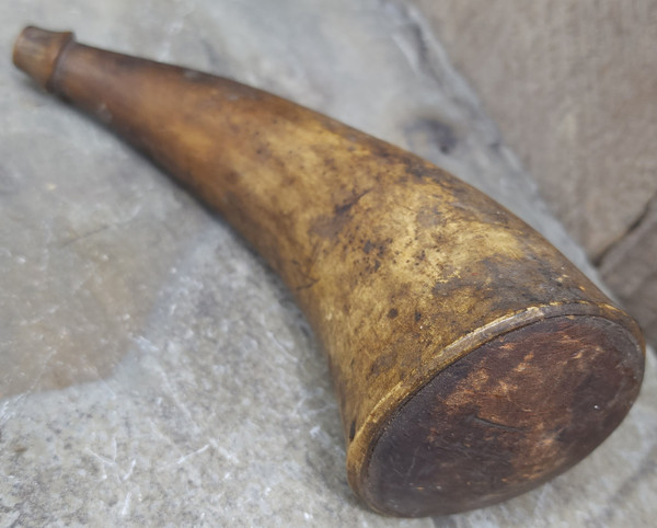 Primitive Antique Handmade Cow Horn Powder Flask Carved Initials Muzzle Loader