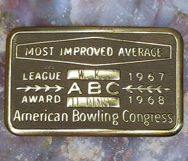 1968 Vintage American Bowling Congress ABC Most Improved Average Belt Buckle