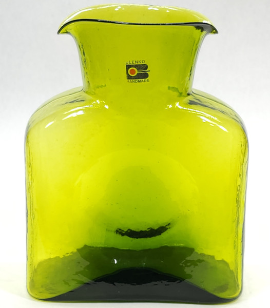 Vintage Handmade Blenko Double Spout Square Art Glass Water Pitcher Vase
