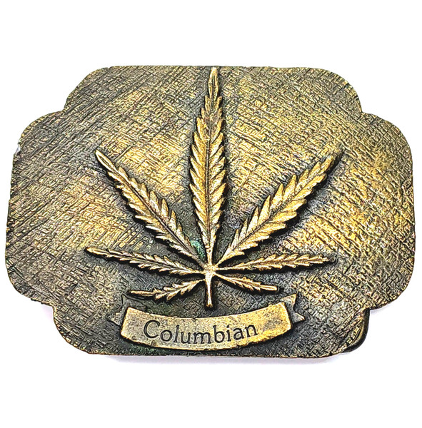 Retro Vintage 1970s La Venta Columbian Marijuana Strain Belt Buckle Hall of Fame