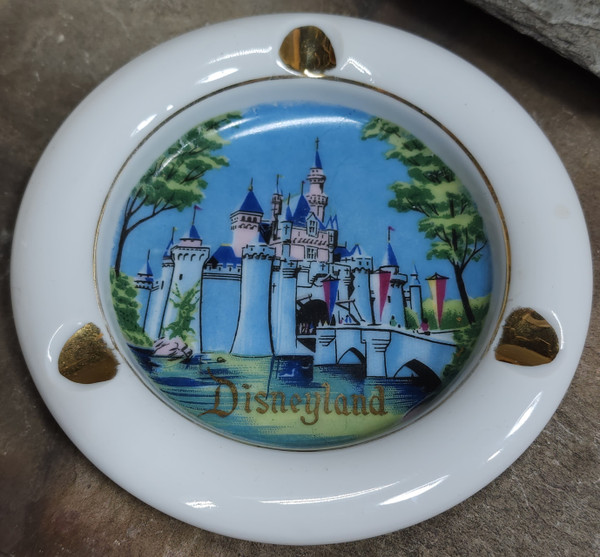 Vintage Disneyland Porcelain Advertising Ashtray Sleeping Beauty Castle Graphics