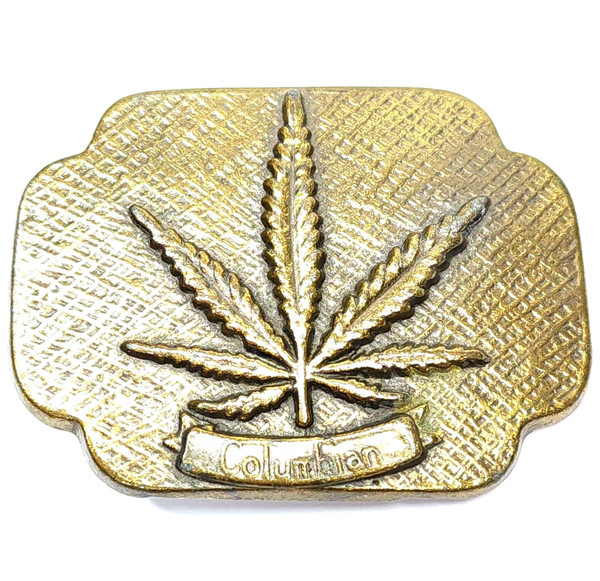 1970's Vintage Columbian Marijuana Leaf Embossed Cannabis Themed Belt Buckle