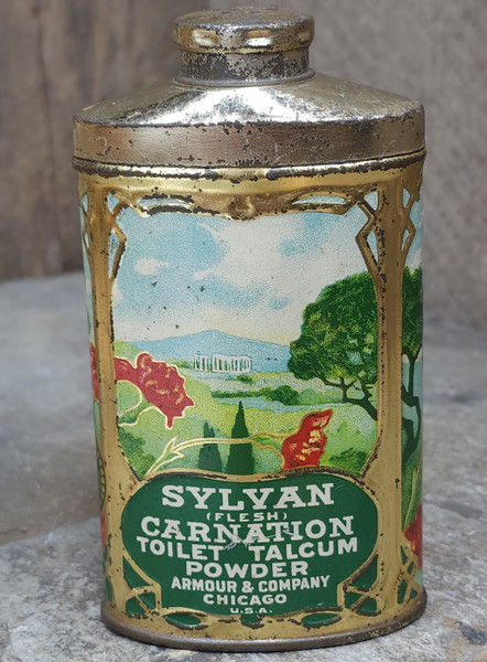 Antique Sylvan Carnation Talcum Powder Armour & Co. Art Nouveau Advertising Tin