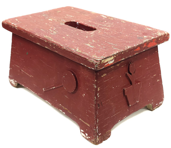Shabby Antique Homemade Child's Wooden Bench Step Stool Lollipops & Tulips