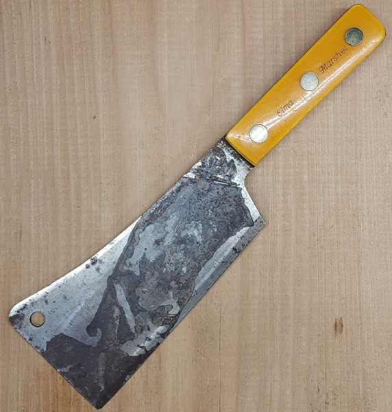 Vintage Meat Cleaver Butcher Knife with 5 Inch Blade Elma Marshel on Handle