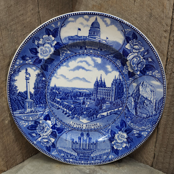 Vintage Old English Staffordshire Ware The Utah Plate Blue Transfer Print