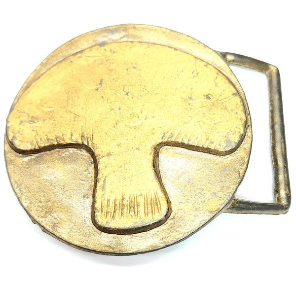 Vintage Retro Accurate Embossed Mushroom Silhouette Belt Buckle Hippie Fungi