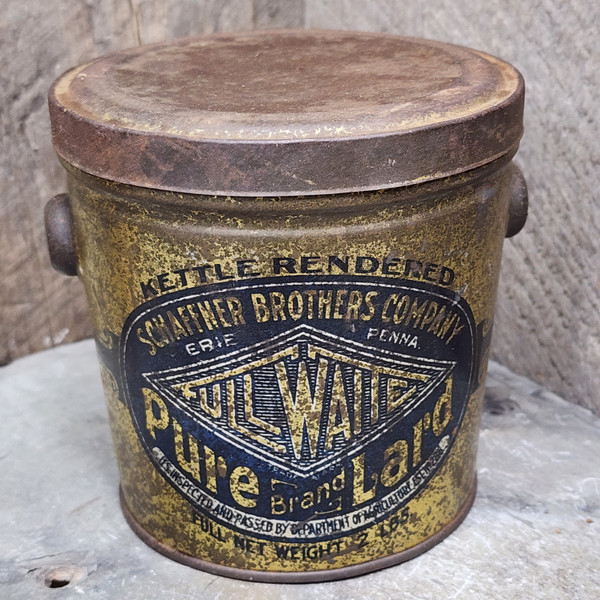 Antique Schaffner Brothers Company Full Waite Pure Lard Advertising Tin Bucket
