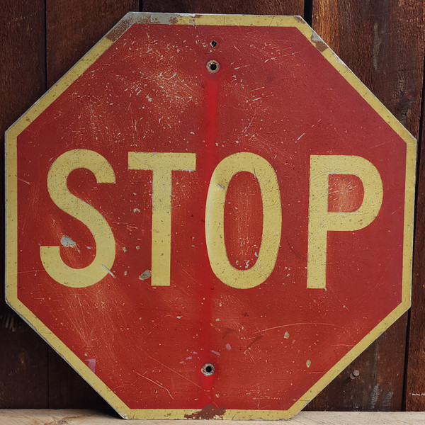 Old Weathered Vintage Stop Sign Real Obsolete Metal Traffic Road Street Sign