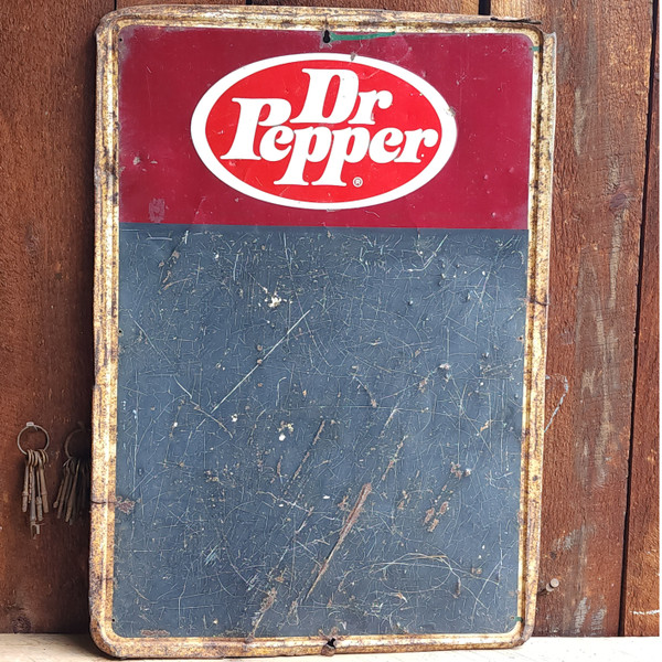 Roached Old Vintage Dr. Pepper Soda Pop Advertising Tin Chalkboard Sign